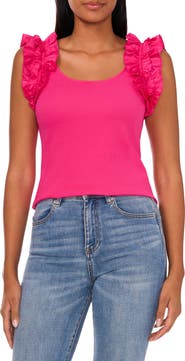 CeCe Ruffle Shoulder Rib Tank