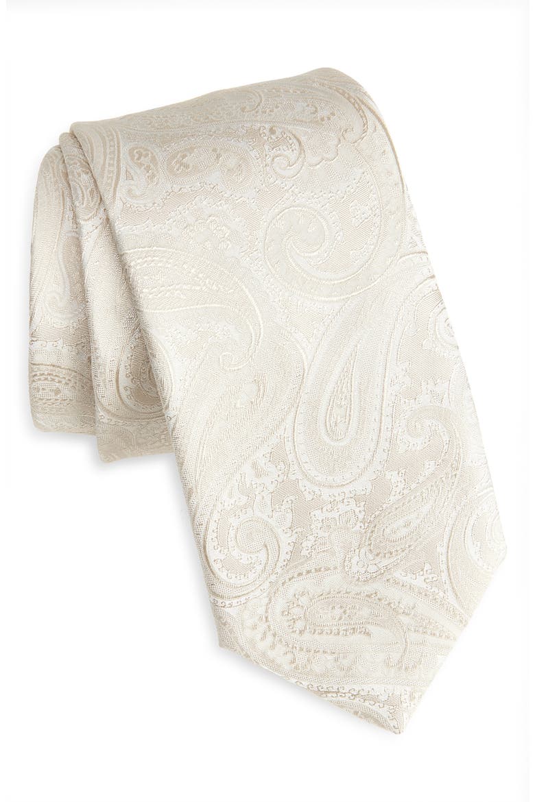 Ivory Paisley Jacquard Silk Blend Tie, Main, color, NATURAL