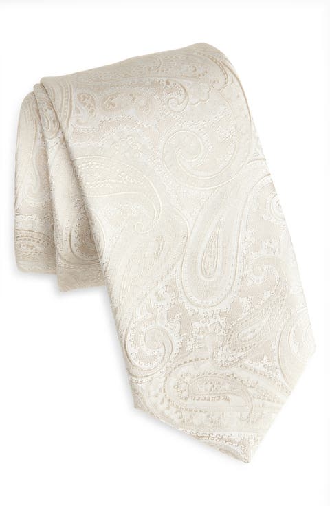 Ivory Paisley Jacquard Silk Blend Tie