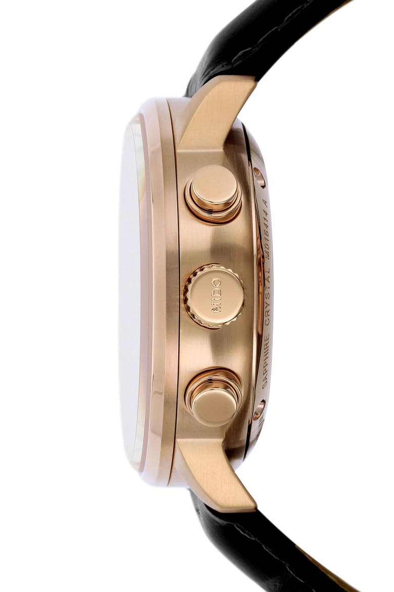Commander Chronometer Leather Strap Watch, 42mm, Alternate, color, BLACK/ SILVER/ ROSE GOLD