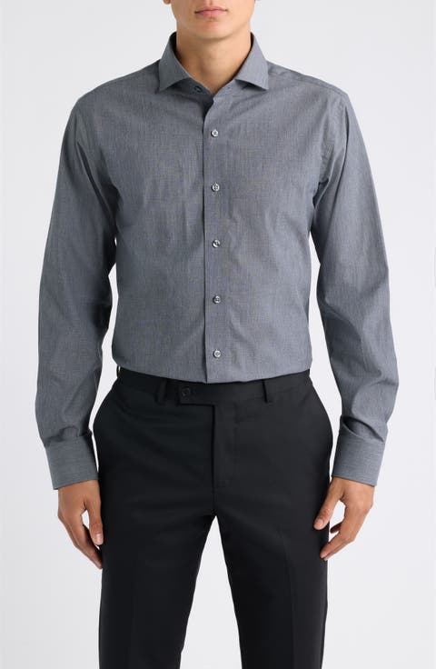 Trim Fit Solid Textured Dress Shirt