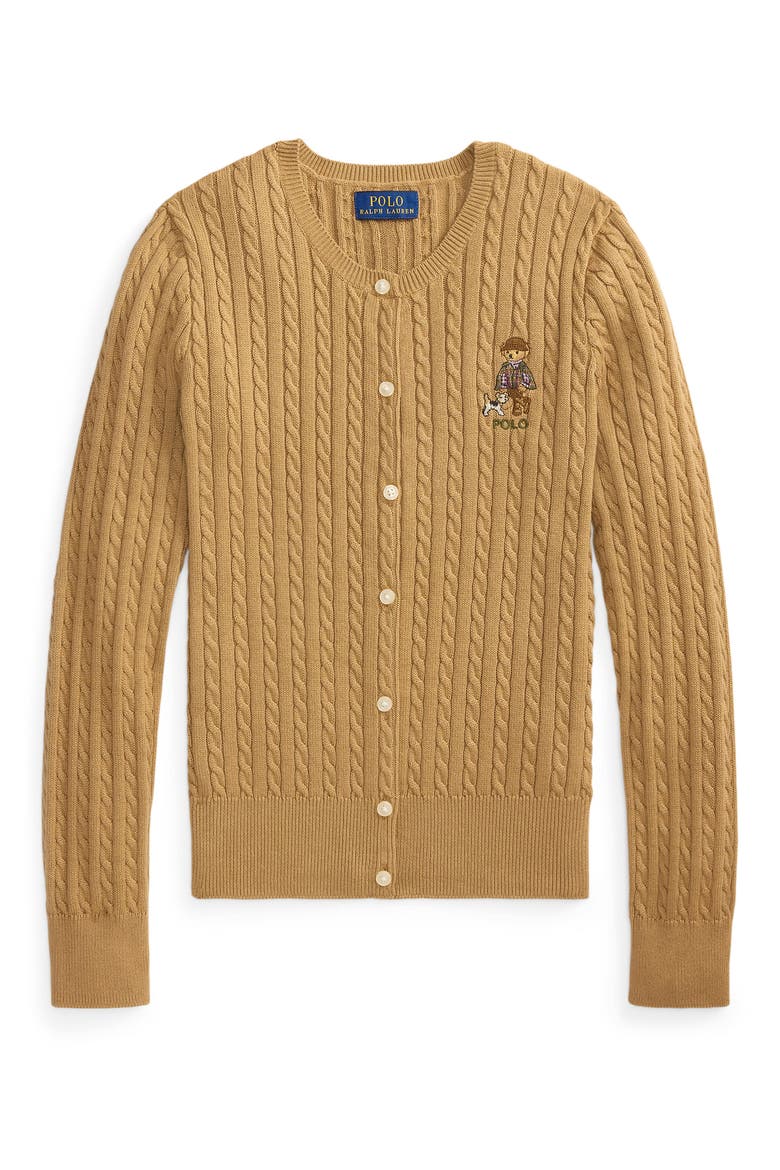 Kids' Polo Bear Cable Knit Cardigan, Main, color, BEIGE