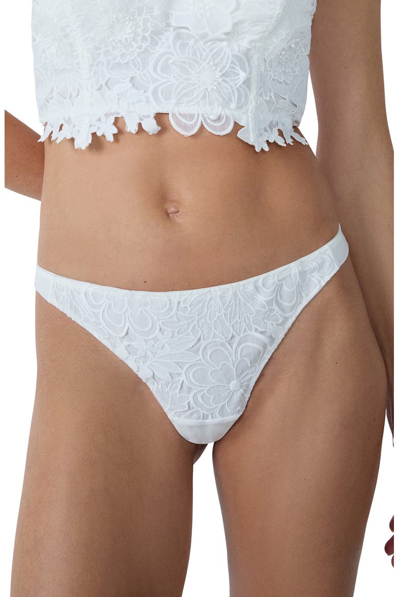 Promesse Embroidered Tanga Thong, Main, color, ECRU