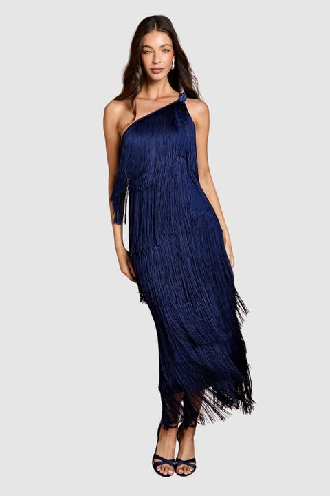 Asymmetric Fringe Maxi Dress