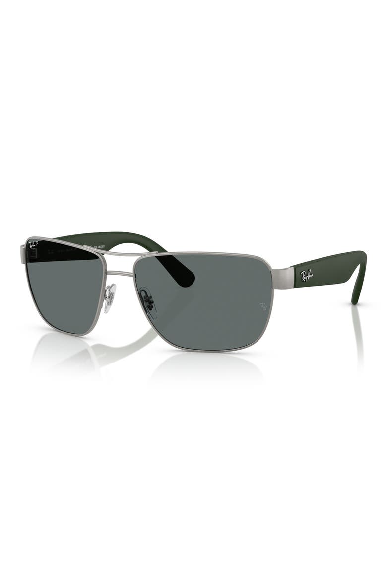 RB3745L 63mm Polarized Rectangular Sunglasses, Alternate, color, BRUSHED GUNMETAL / DARK GREY