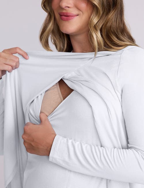 Motherhood Maternity Crewneck Long Sleeve Draped Nursing Tee In White