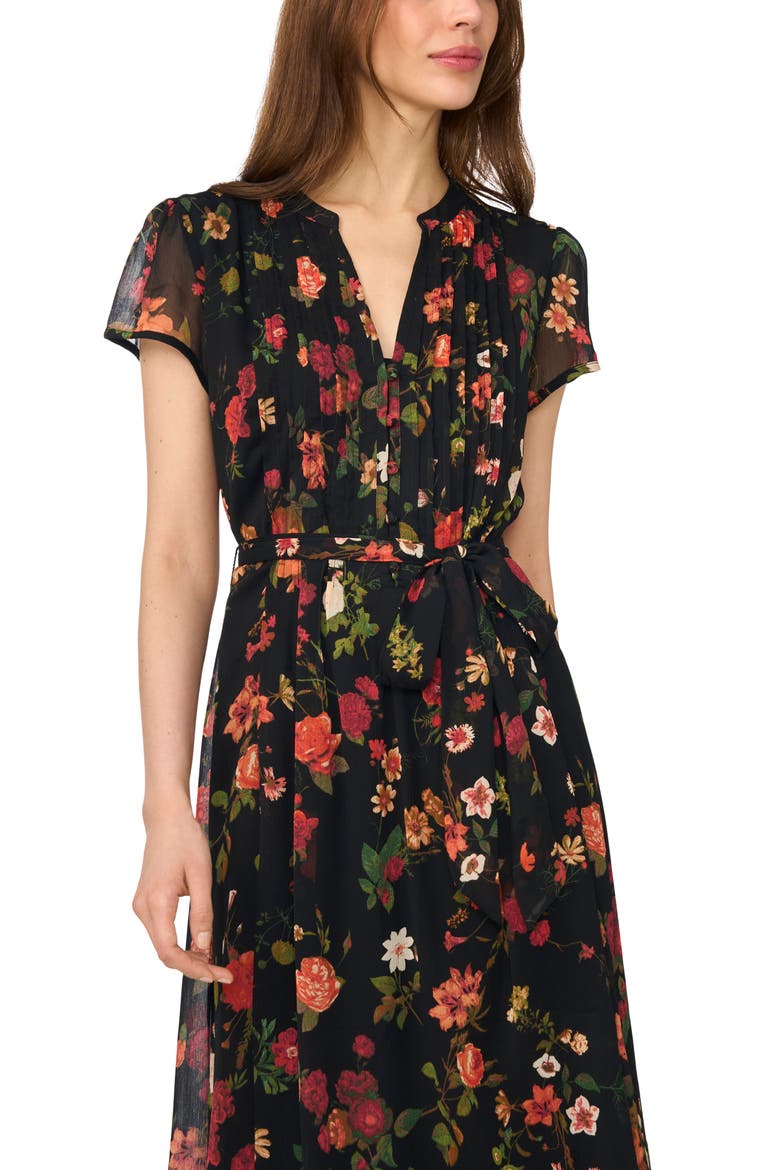 Floral Cap Sleeve Fit & Flare Midi Dress, Alternate, color, DEEP RUBY