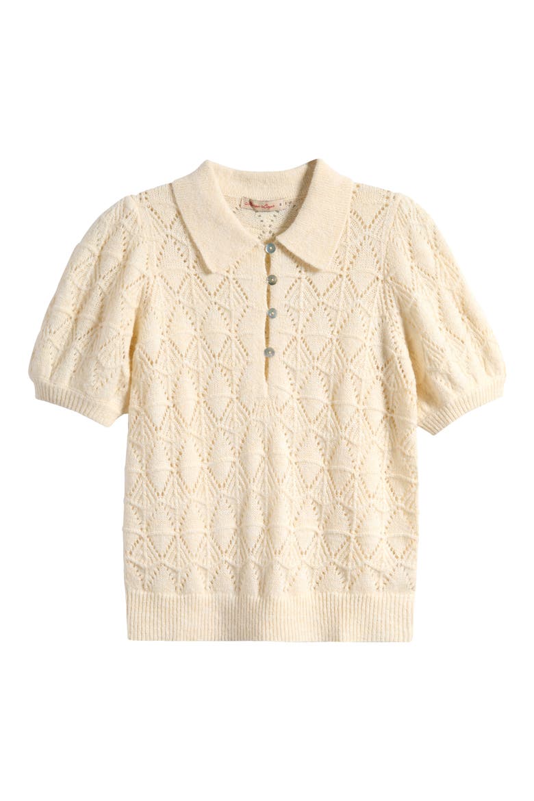 Rebecca Short Sleeve Pointelle Polo Sweater, Alternate, color, CREAM