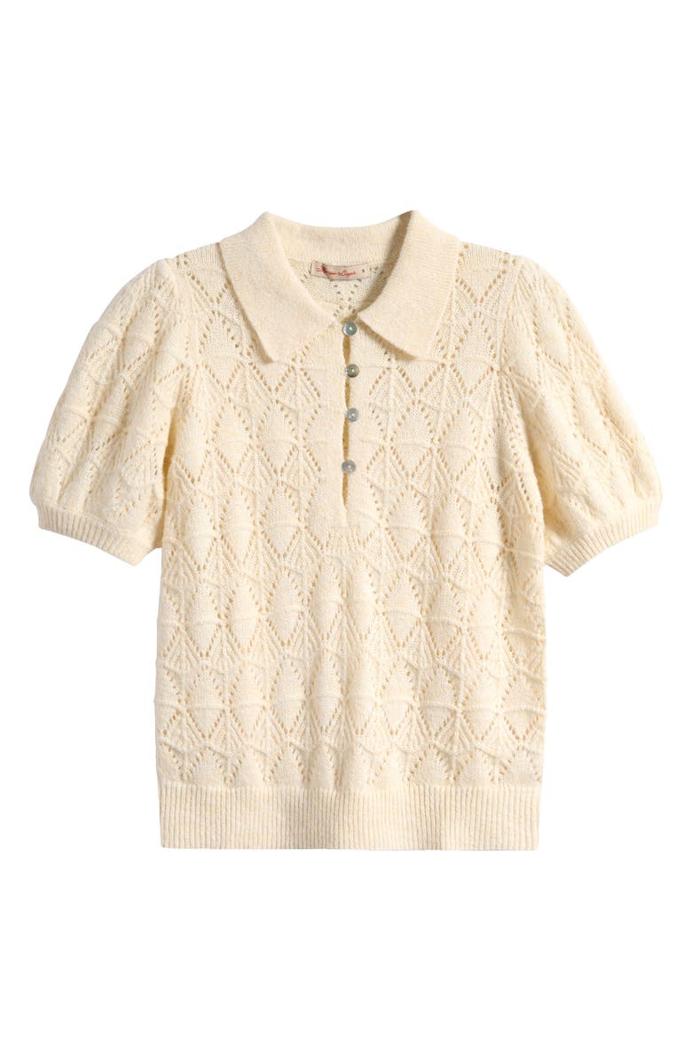 Marine Layer Rebecca Short Sleeve Pointelle Polo Sweater, Alternate, color, Cream