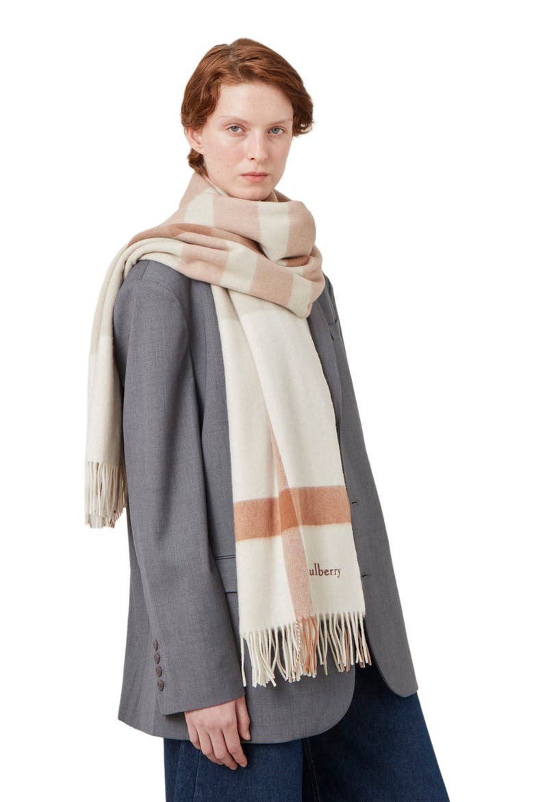 Large Check Merino Wool Scarf, Alternate, color, Maple-White