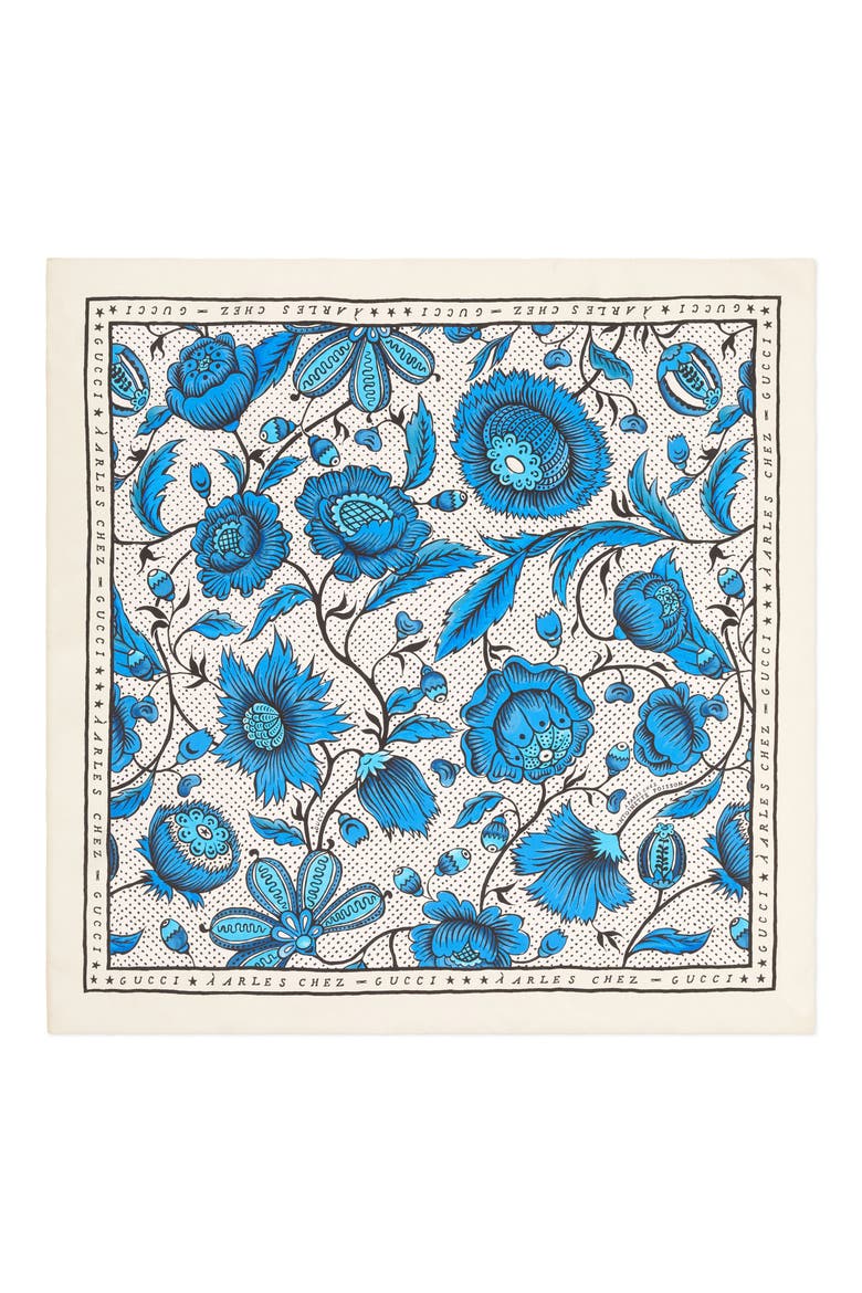 Alsaciard Floral Silk Twill Scarf, Main, color, WHITE/ BLUE