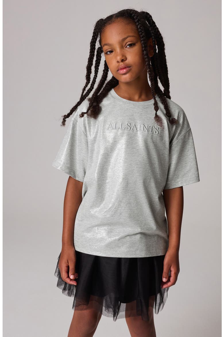 Kids' Metallic Logo Cotton Graphic T-Shirt, Alternate, color, SILVER