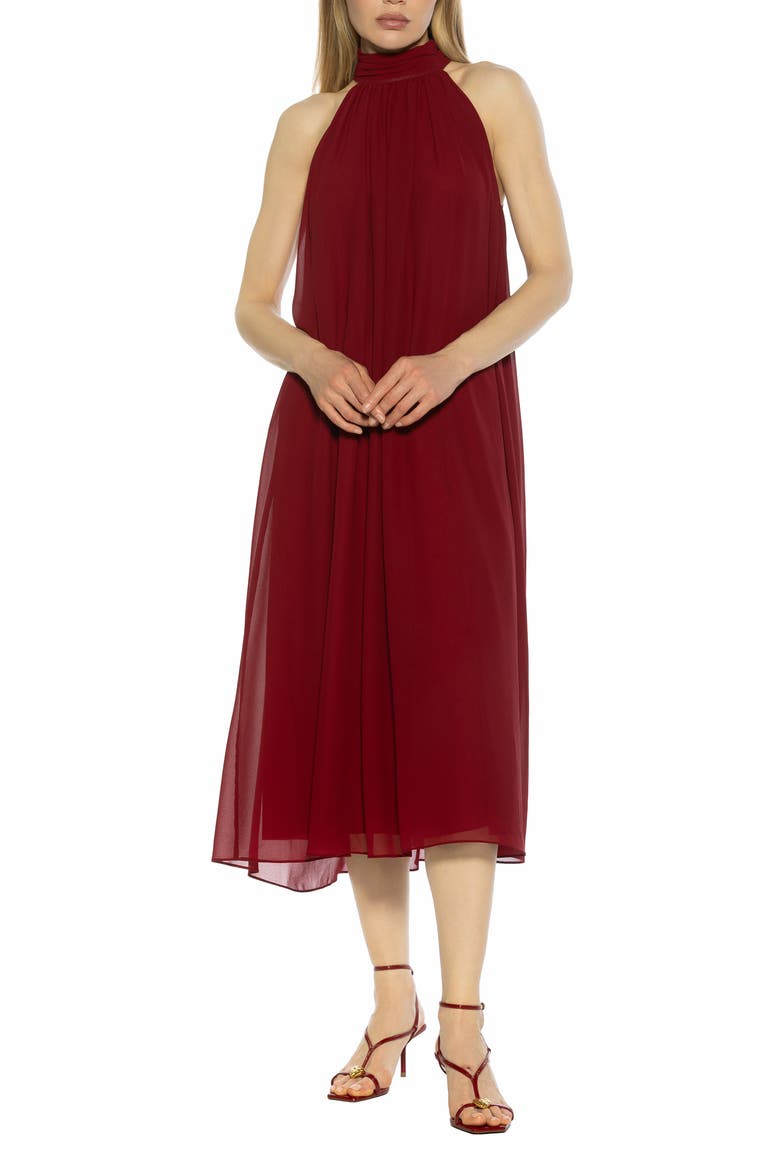 Suri Mock Neck Sleeveless Chiffon Midi Dress, Main, color, RED