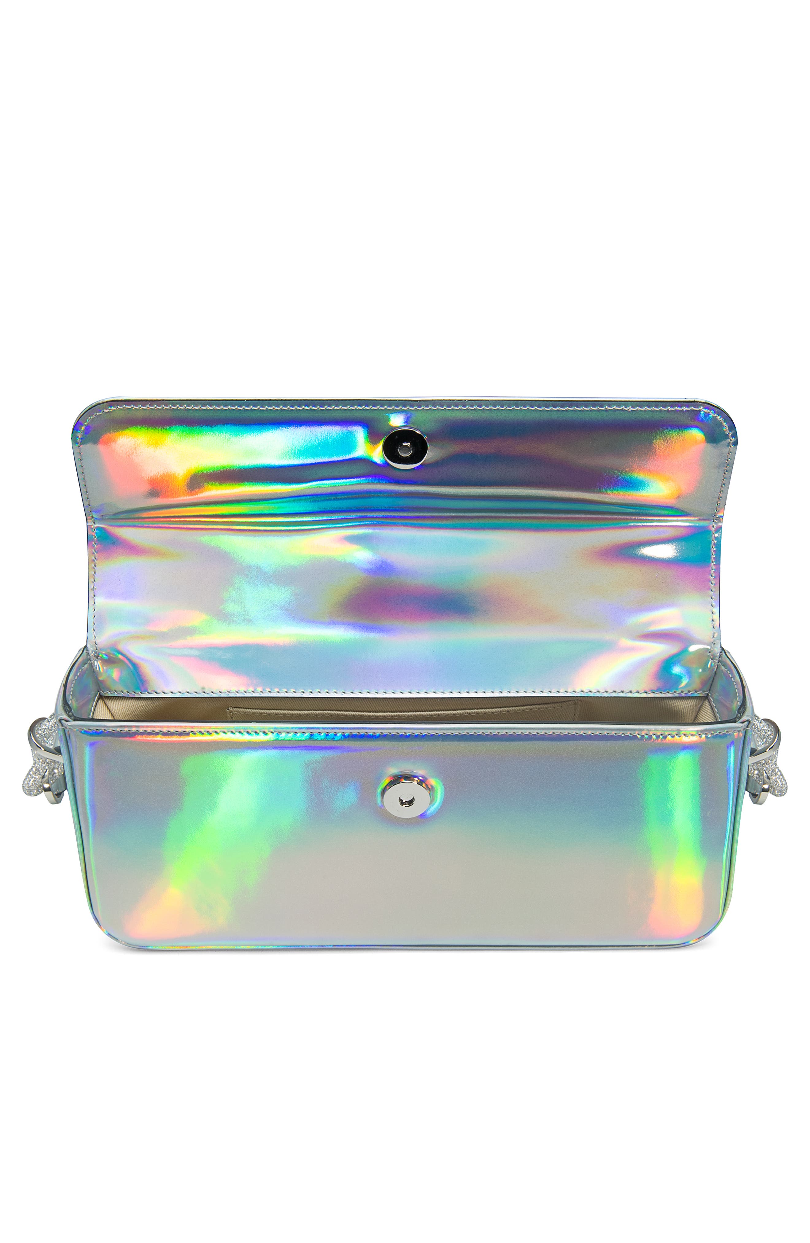Mach & Mach Crystal Bow Iridescent Leather Handbag, Alternate, color, 