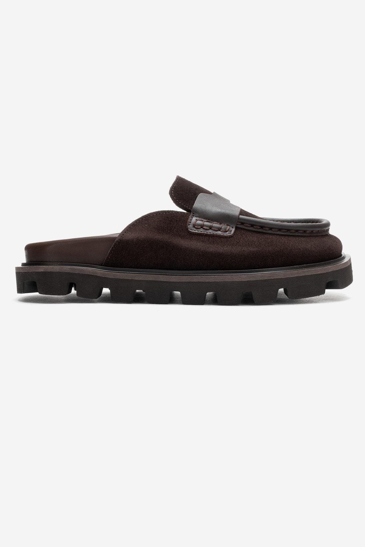 Vela Leather Slipper, Alternate, color, Brown Suede