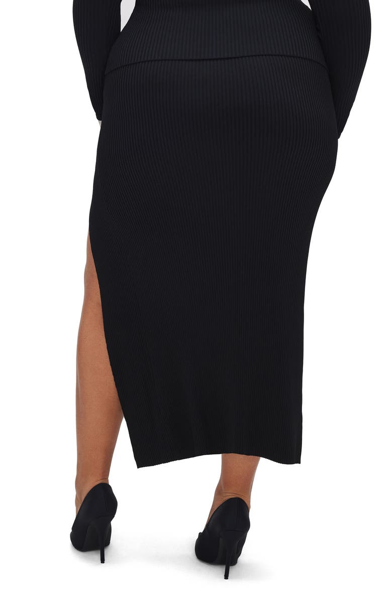 Good American Shine Ribbed Slit Midi Skirt, Alternate, color, Black001