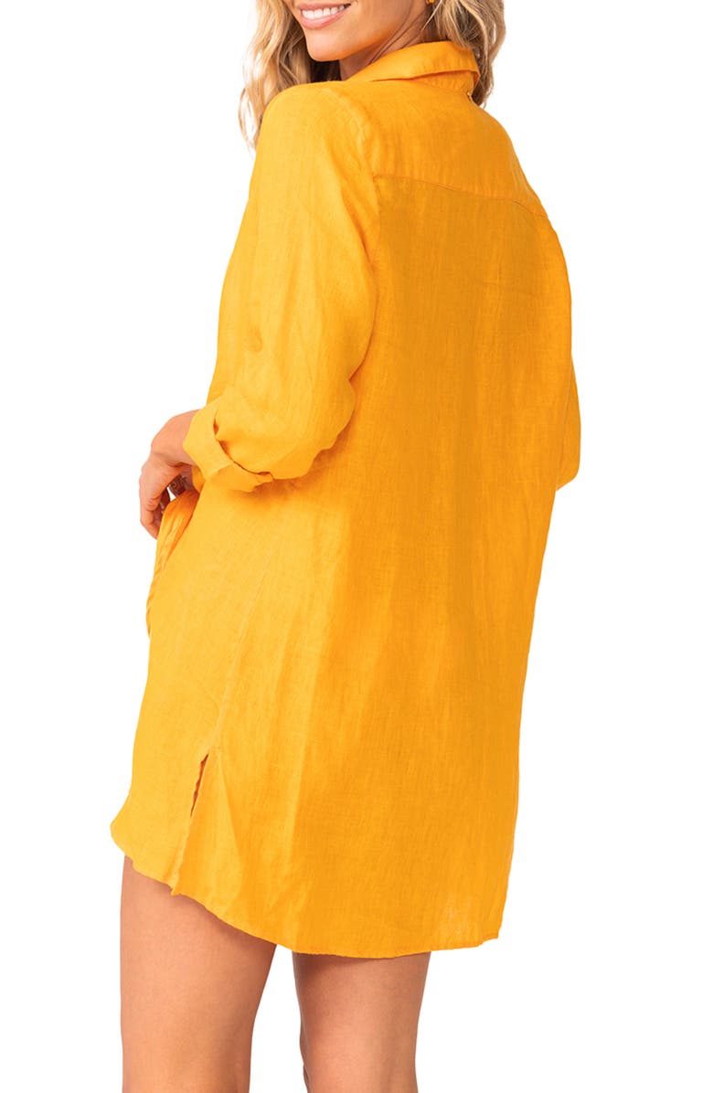 PQ SWIM Millie Tie Front Linen Cover-Up, Alternate, color, Mango Tango