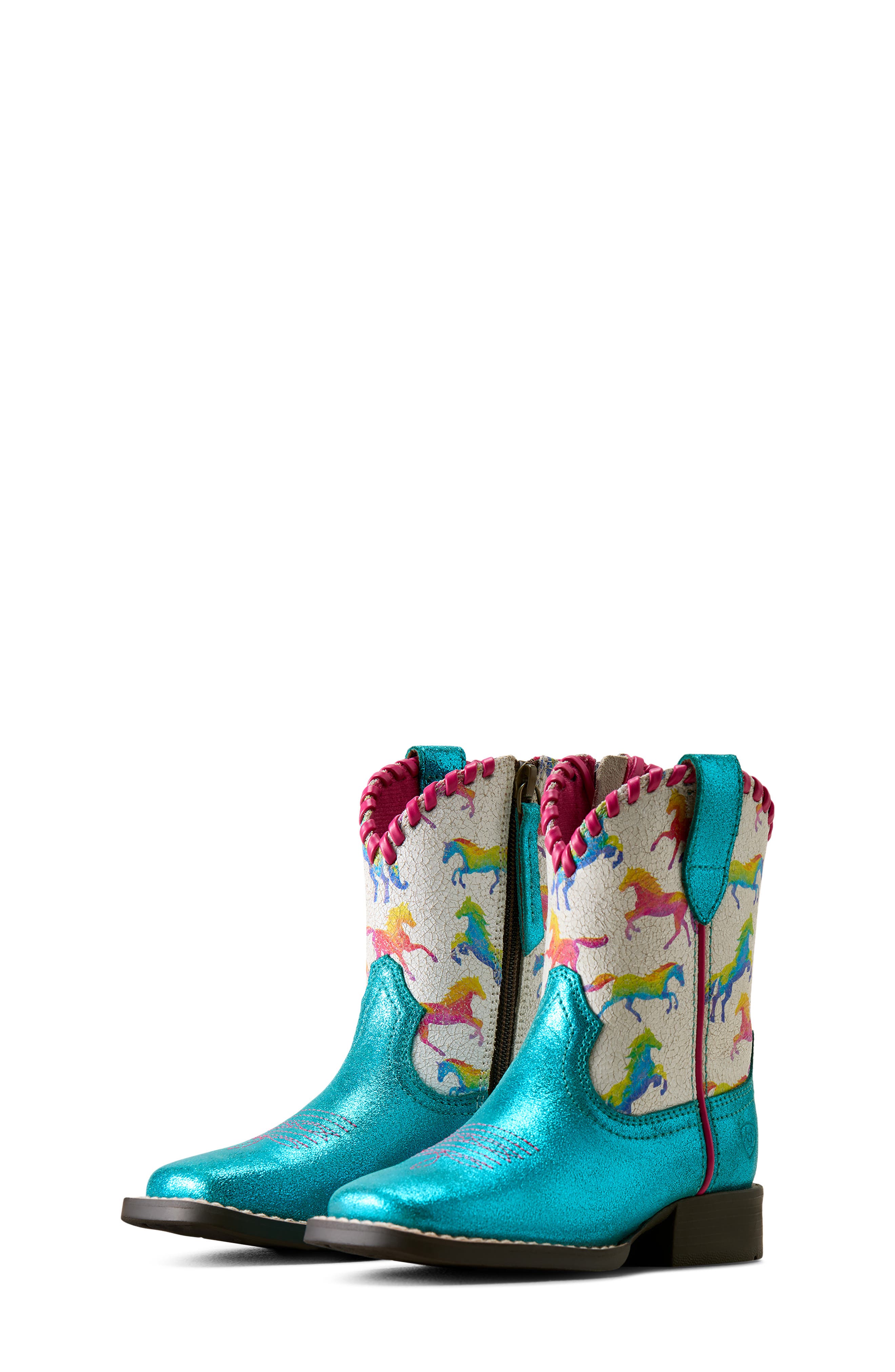 Kids' Skydancer Leather Western Boot, Alternate, color, AQUA DAZZLE