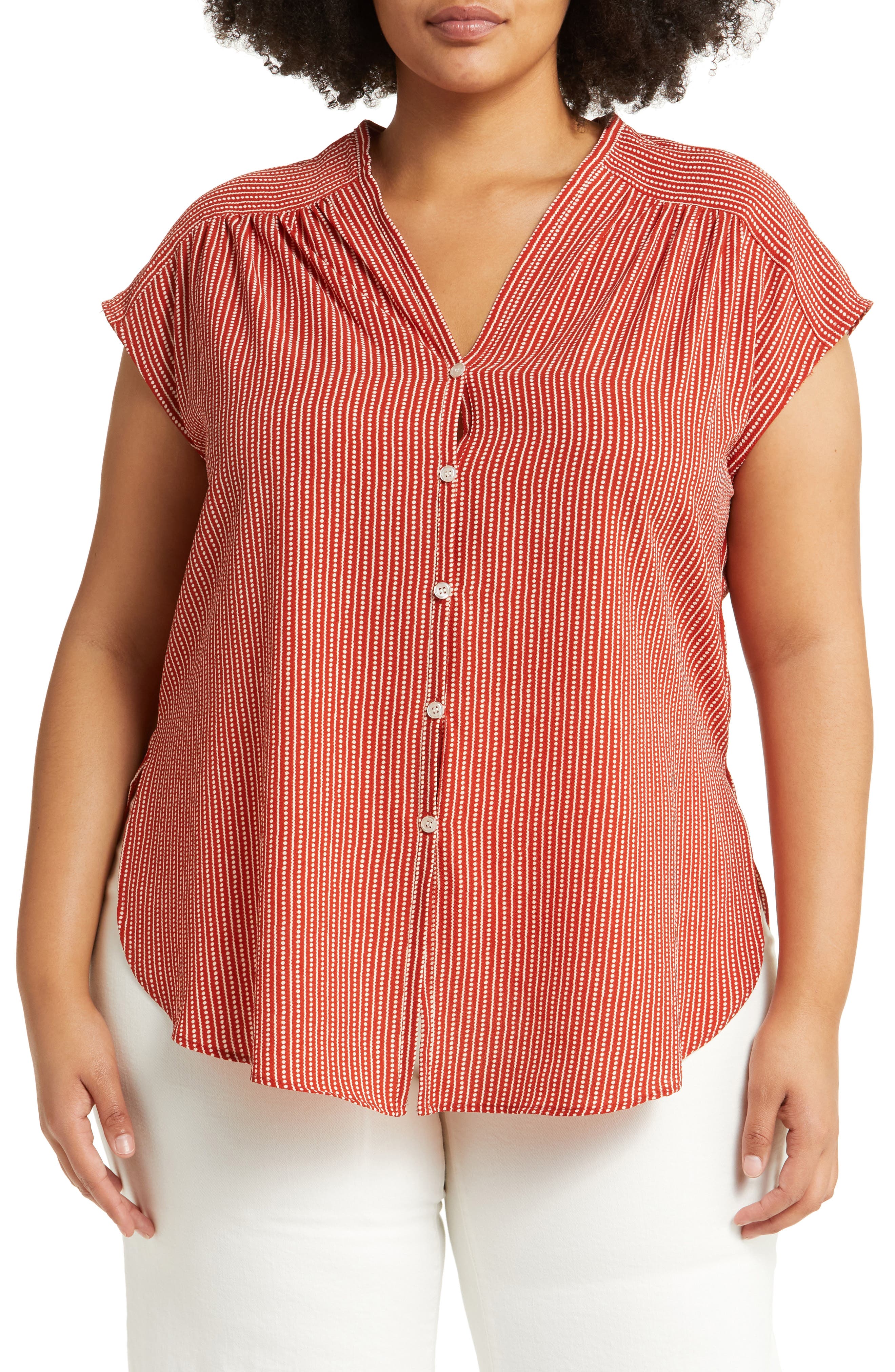 MAX STUDIO Stripe Dash Bubble Crepe Top (Women) | Nordstromrack