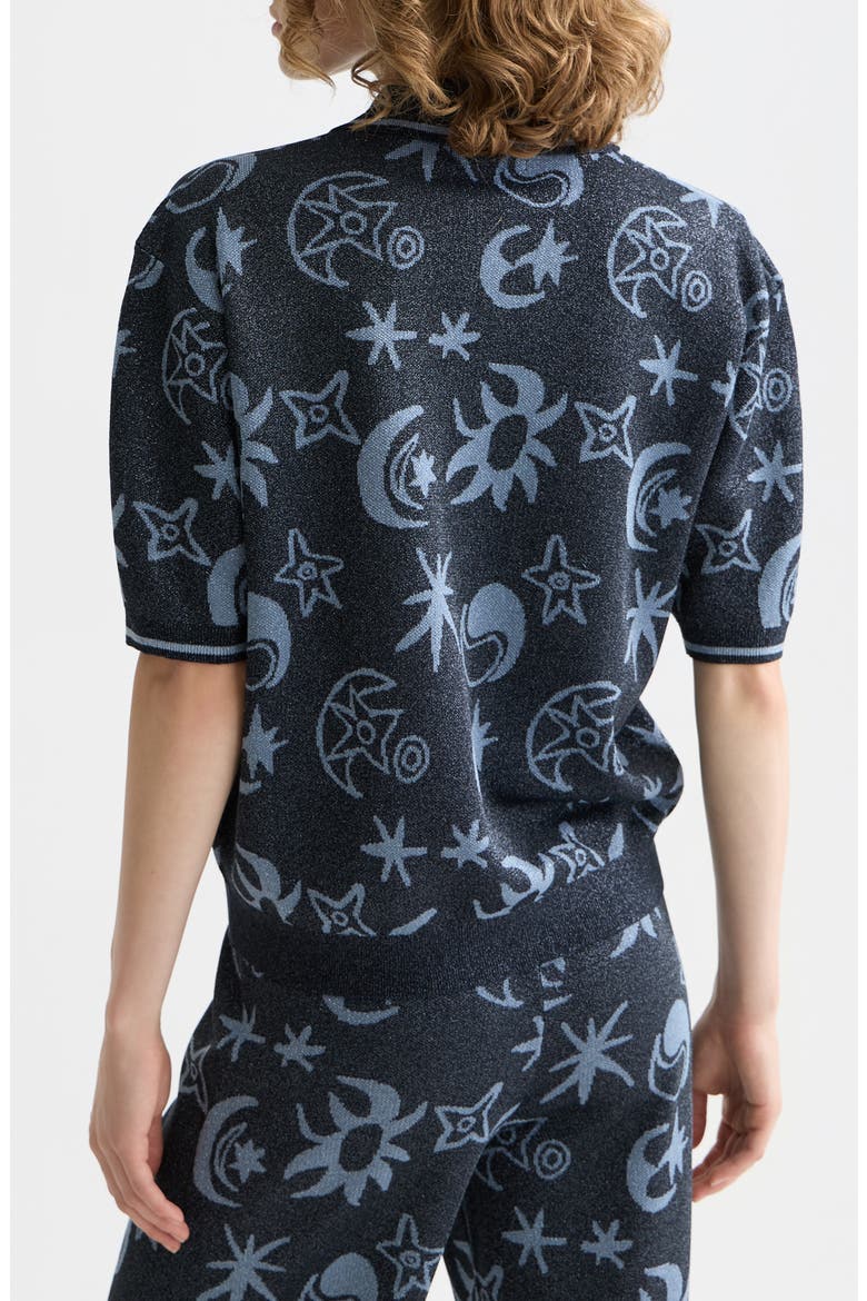Metallic Jacquard Polo Cardigan, Alternate, color, COSMIC SKY SPACED CARBON