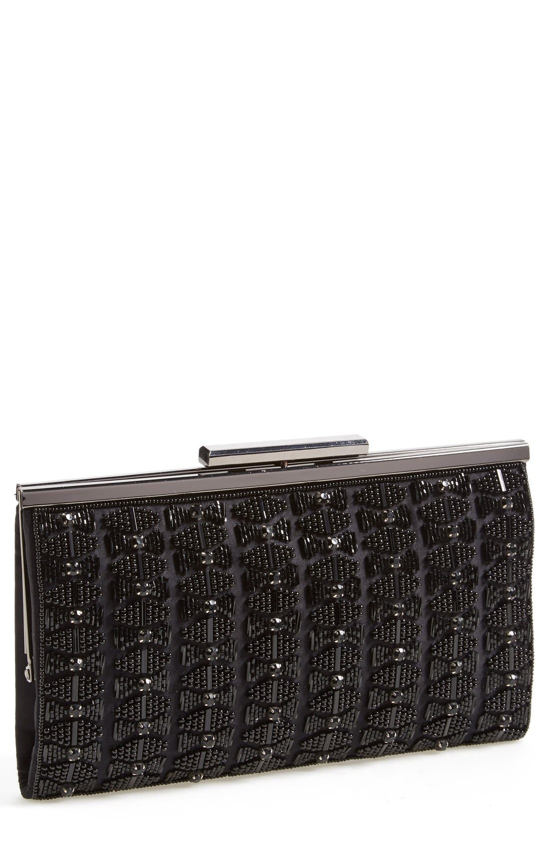 Crystal Bead Clutch, Main, color, BLACK