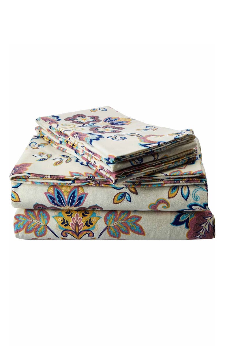 AZORES HOME Abstract Paisley Cotton Flannel Sheet Set, Main, color, Multi Marigold