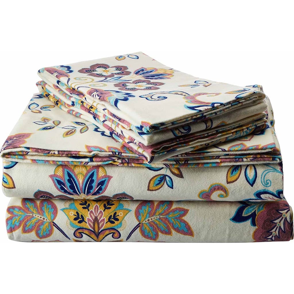 Azores Home Abstract Paisley Cotton Flannel Sheet Set In Multi