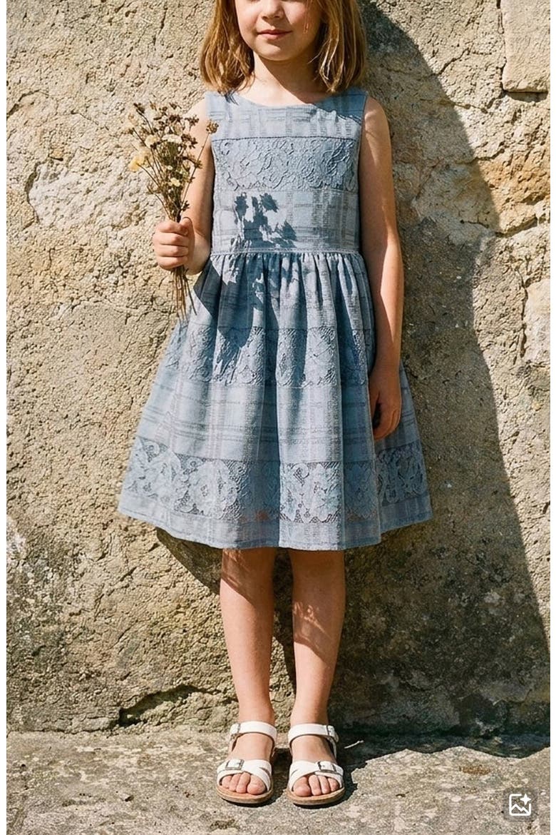 Kids' Isabella Striped Lace Dress, Alternate, color, BLUE