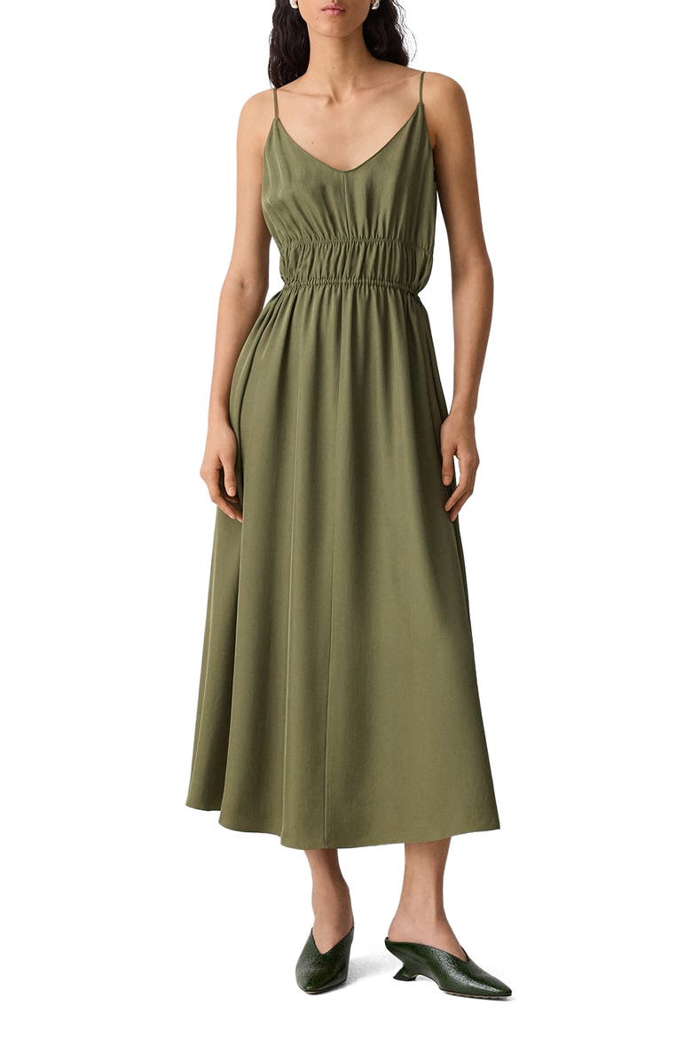 Smocked Sleeveless Midi Dress, Main, color, FOREST MOSS