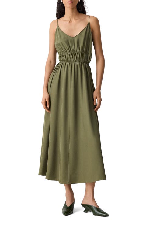 Smocked Sleeveless Midi Dress