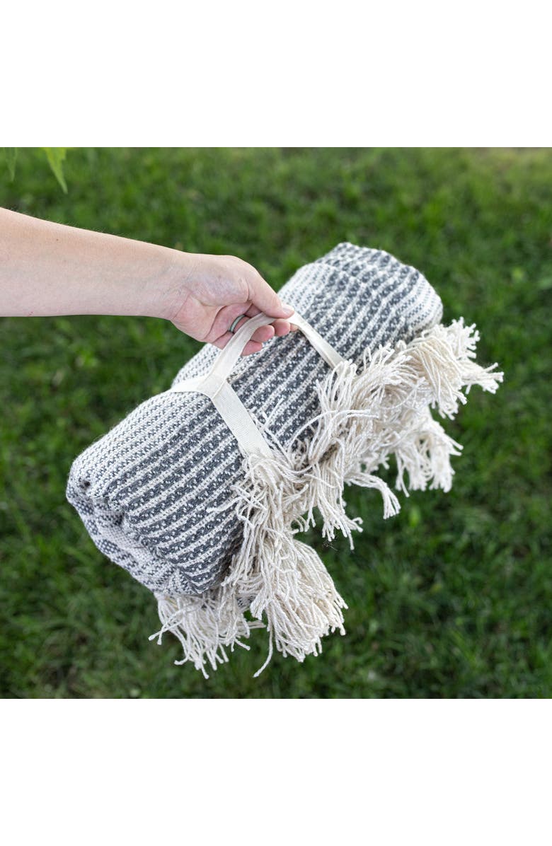 Foreside Home and Garden Hand Woven Striped Outdoor Picnic Blanket Gray Polyester, Alternate, color, Gray