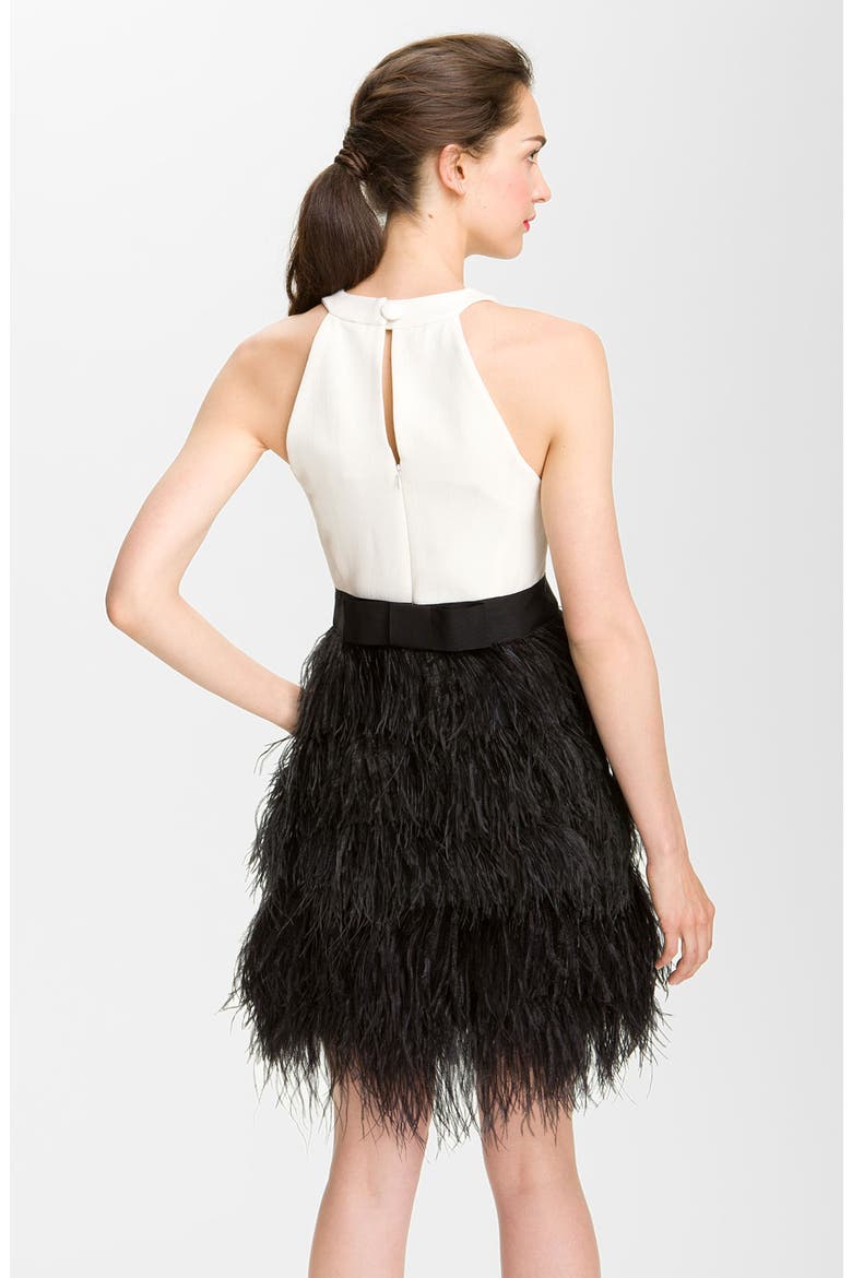 'Sasha' Feathered Dress, Alternate, color, BLACK
