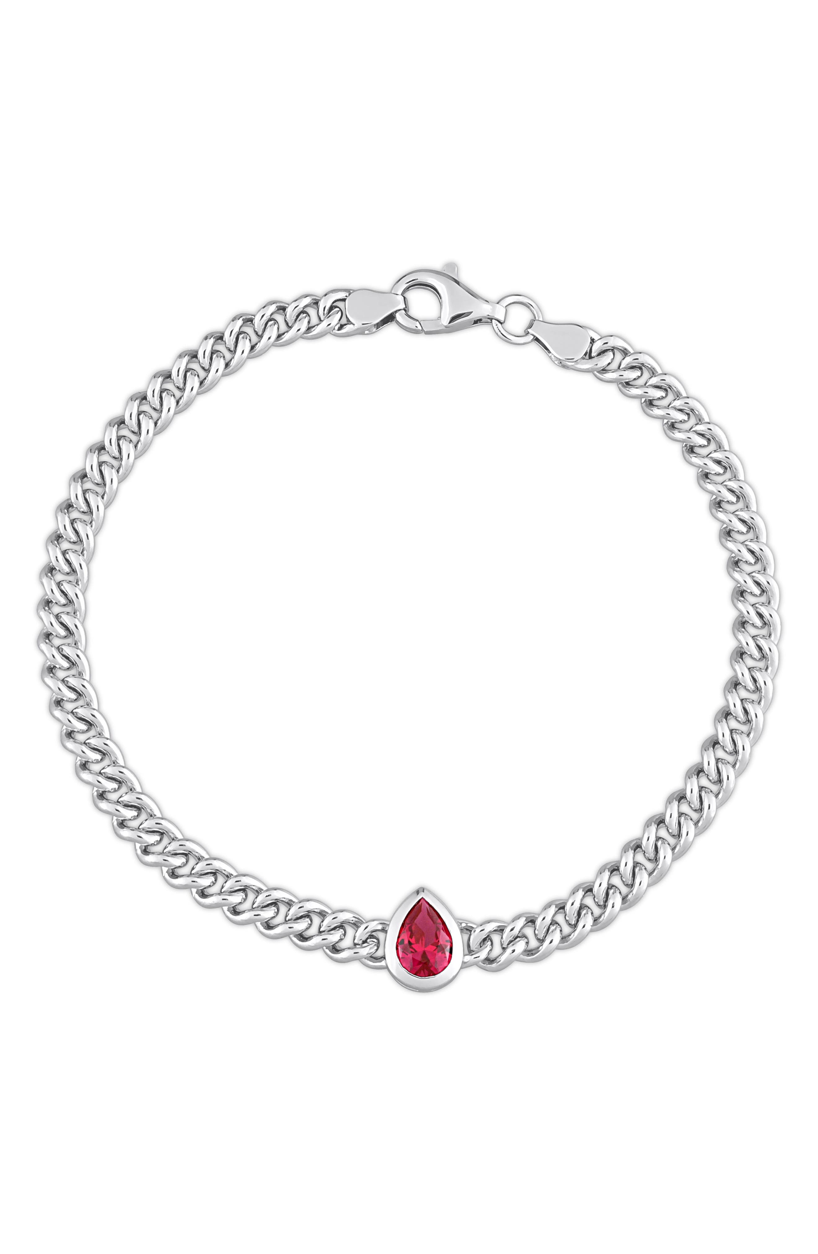 Sterling Silver & Lab-Grown Ruby Curb Link Bracelet
