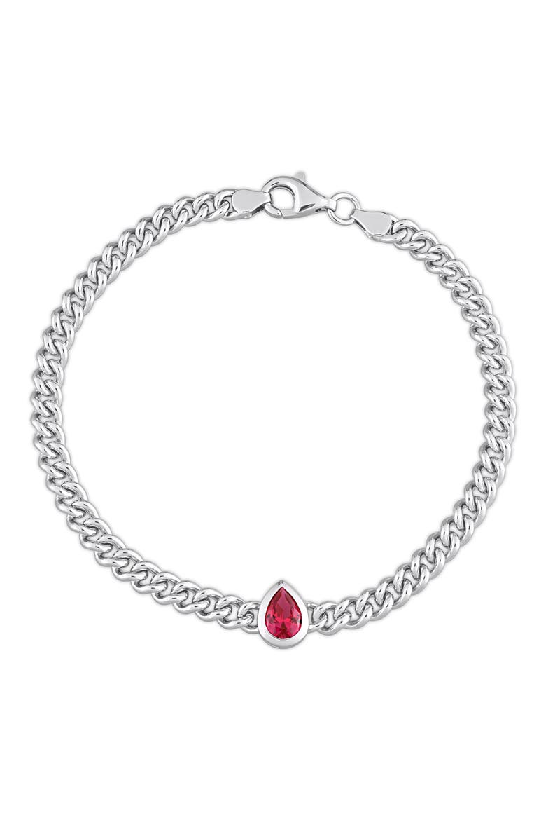 Sterling Silver & Lab-Grown Ruby Curb Link Bracelet, Main, color, RED