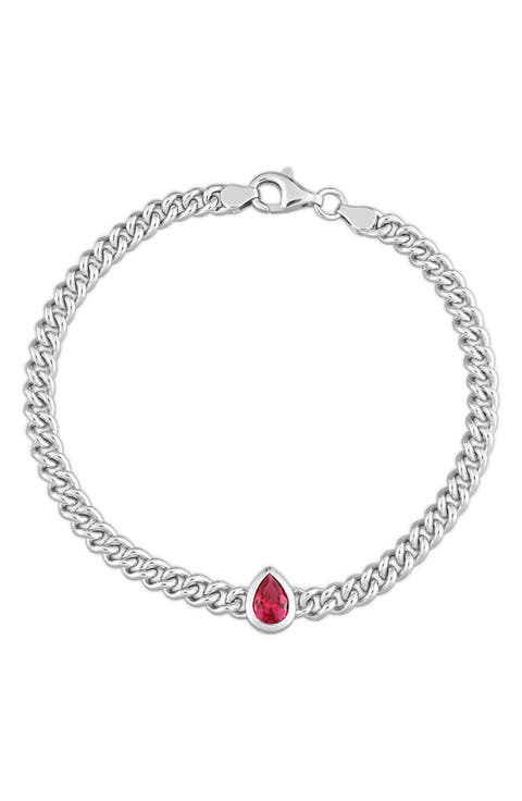 Sterling Silver & Lab Grown Ruby Curb Link Bracelet