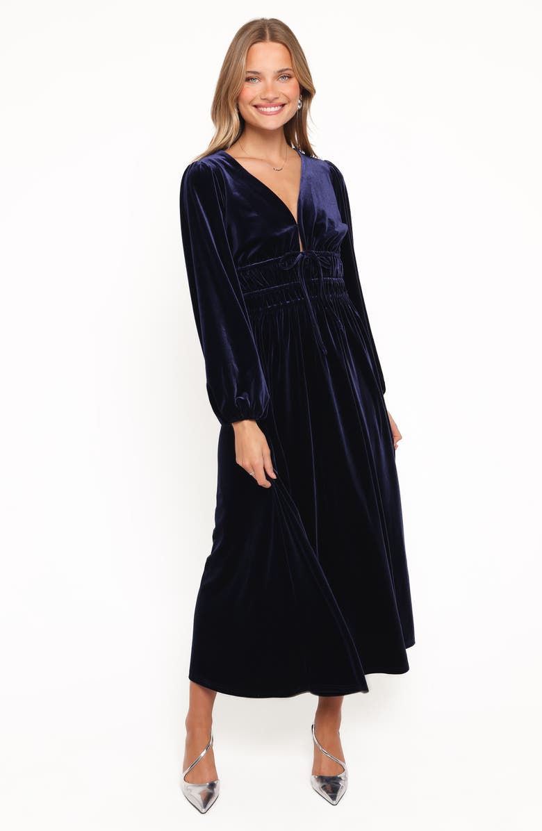 Petal & Pup Cece Long Sleeve Velvet Maxi Dress, Alternate, color, Midnight Blue