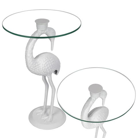 Blanche 25" Classic Mid-Century Glass Top Flamingo End Table