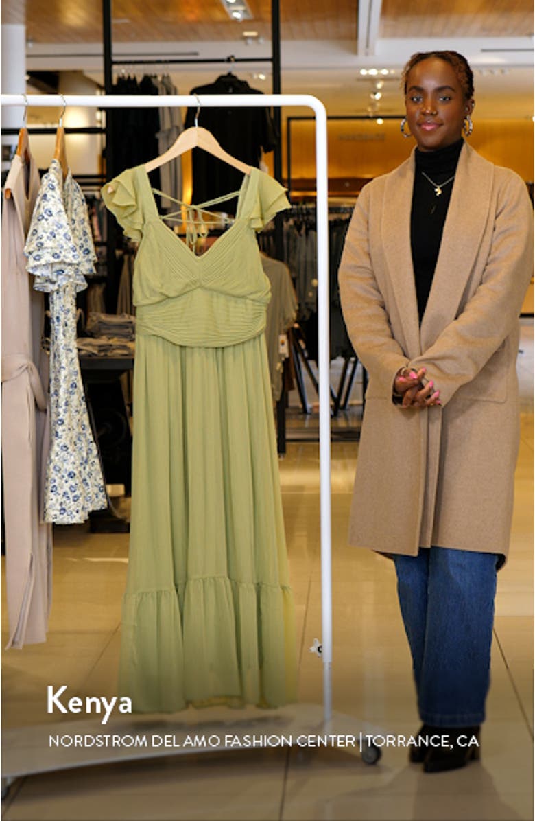 V-Neck Ruffle Chiffon Midi Dress, sales video thumbnail