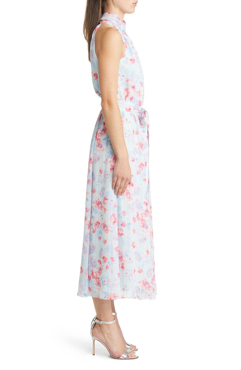 Anne Klein Metallic Floral Print Sleeveless Dress, Alternate, color, 