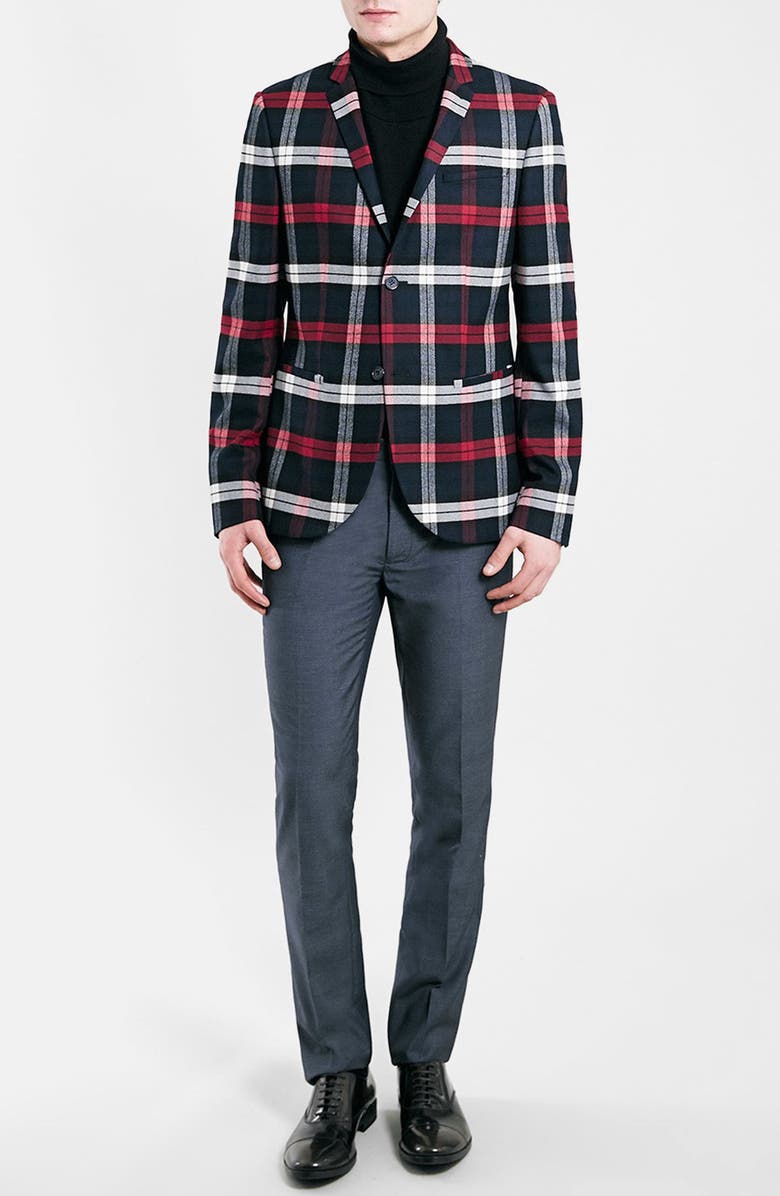 Topman Skinny Fit Tartan Check Blazer, Alternate, color, 