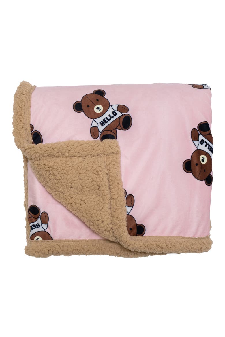 Teddy Bear Reversible Fleece Baby Blanket, Alternate, color, COTTON CANDY PINK