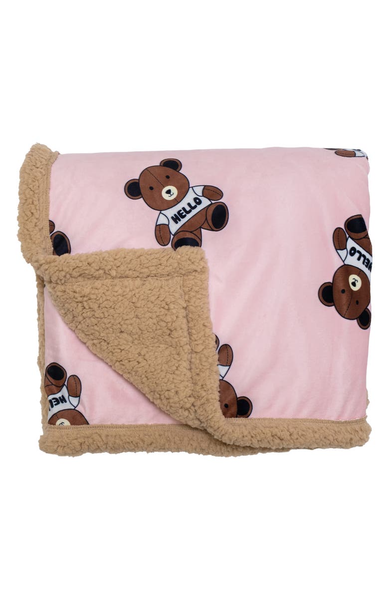 mimish Teddy Bear Reversible Fleece Baby Blanket, Alternate, color, Cotton Candy Pink