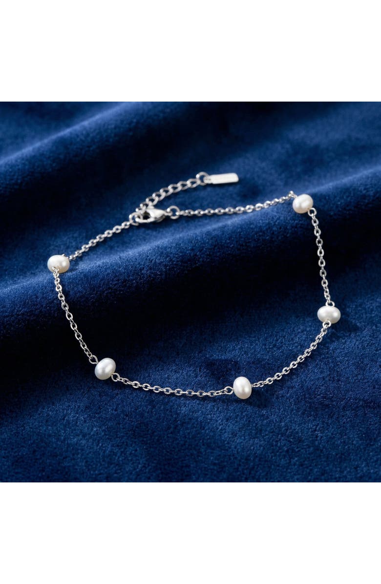 Bliss Diamond Max Anklet Silver Plated 9.5" 5mm Freshwater Pearls Lobster Clasp, Alternate, color, Silver
