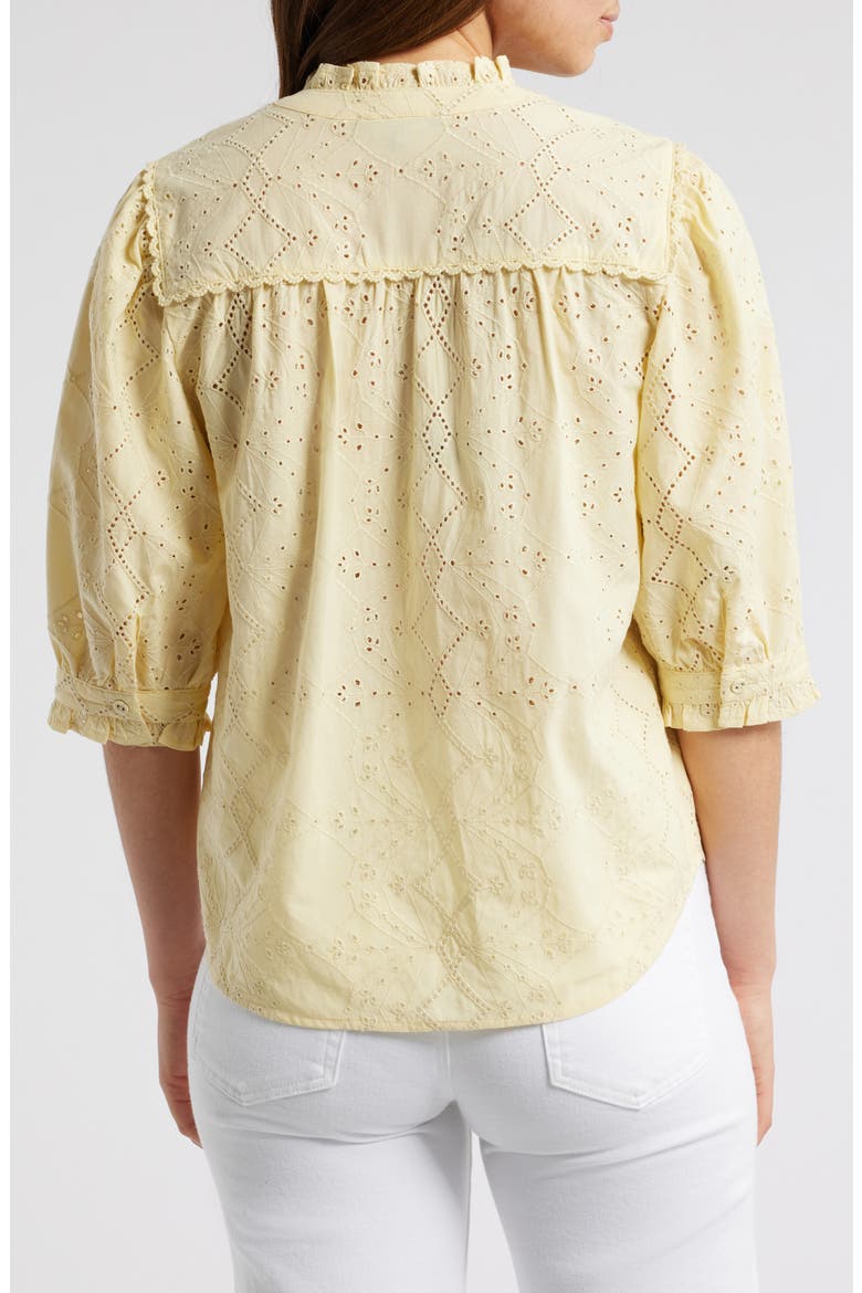 Embroidered Eyelet Button-Up Shirt, Alternate, color, BUTTERCREAM