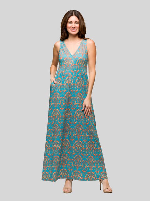 Sky Blue Sleeveless V-Neck Maxi Dress With Pockets
