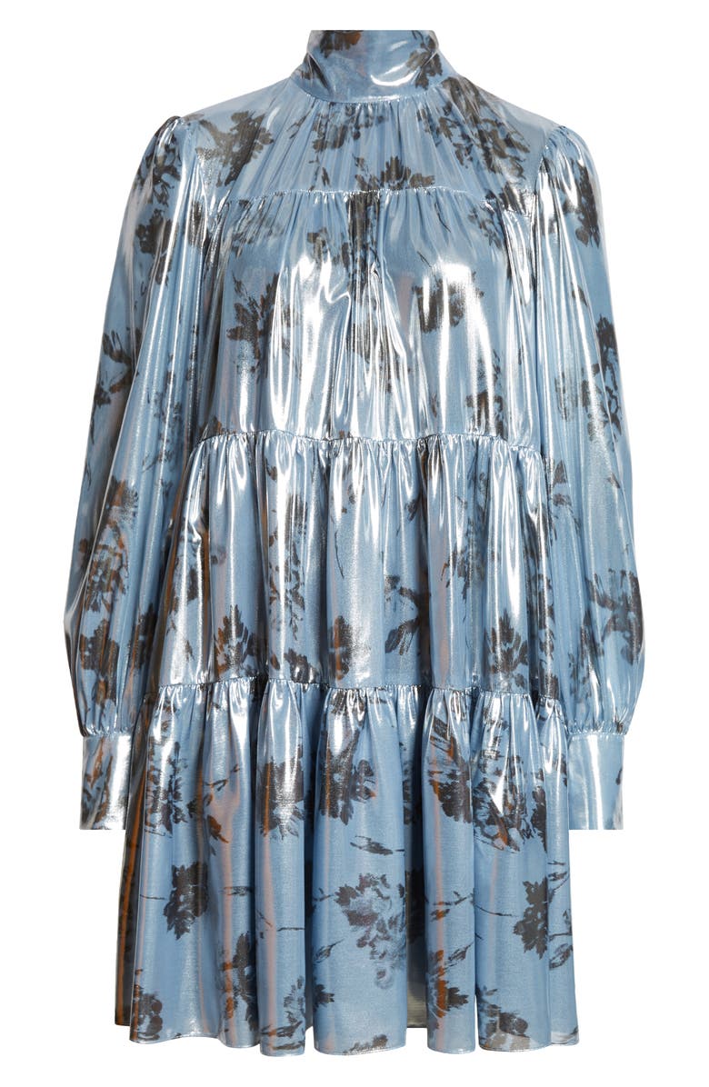 Cinq à Sept Farha Metallic Floral Long Sleeve Tiered Dress, Alternate, color, Rustic Blue Multi