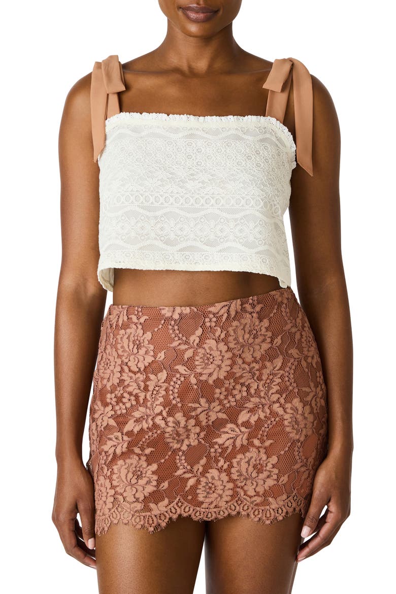 Georgianna Floral Lace Tie Shoulder Crop Top, Main, color, LIGHT CREAM