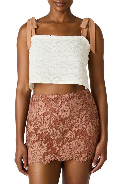 Georgianna Floral Lace Tie Shoulder Crop Top