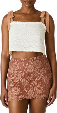 Steve Madden Georgianna Floral Lace Tie Shoulder Crop Top