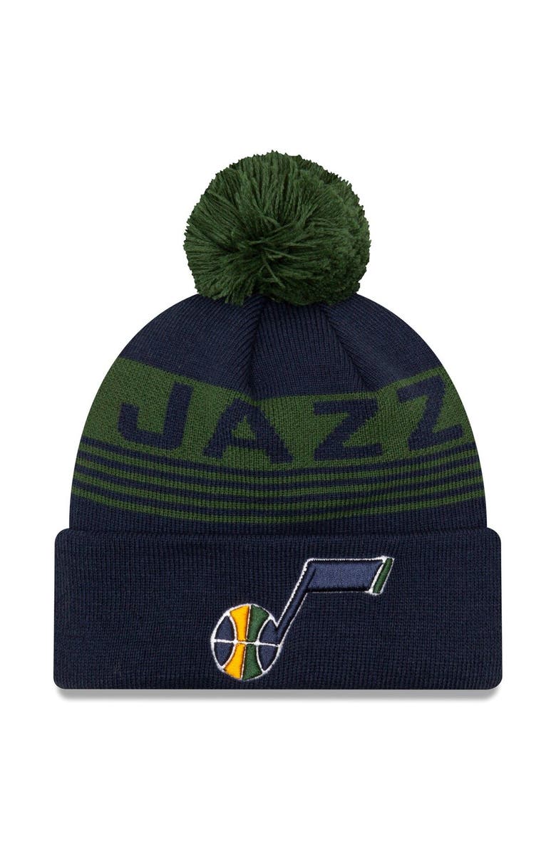 New Era Men's New Era Navy Utah Jazz Proof Cuffed Knit Hat with Pom, Main, color, 